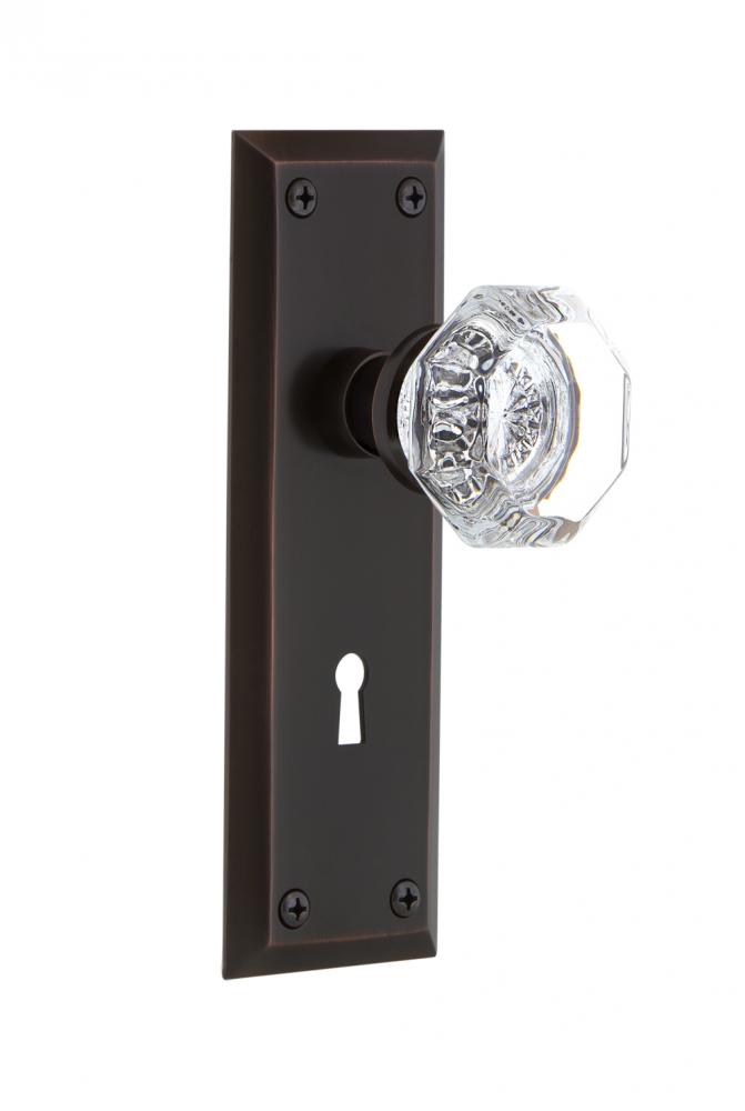 Nostalgic Warehouse New York Plate with Keyhole Privacy Waldorf Door Knob in Timeless Bronze