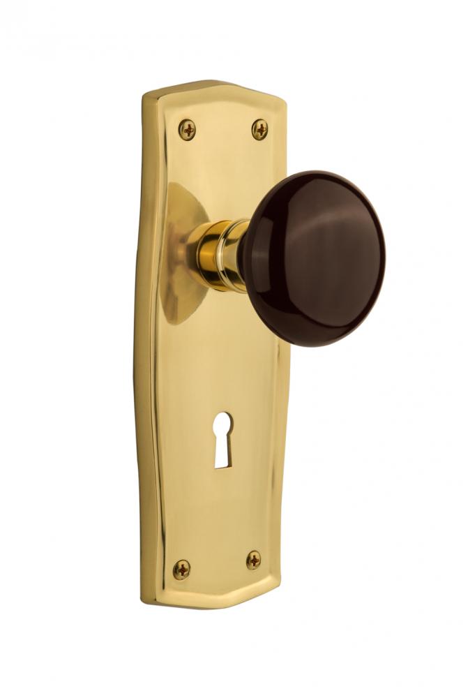 Nostalgic Warehouse Prairie Plate with Keyhole Privacy Brown Porcelain Door Knob in Unlacquered Br