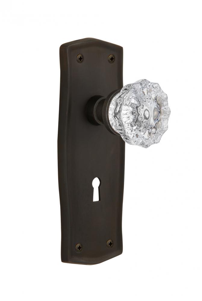 Nostalgic Warehouse Prairie Plate with Keyhole Privacy Crystal Glass Door Knob in Oil-Rubbed Bronz