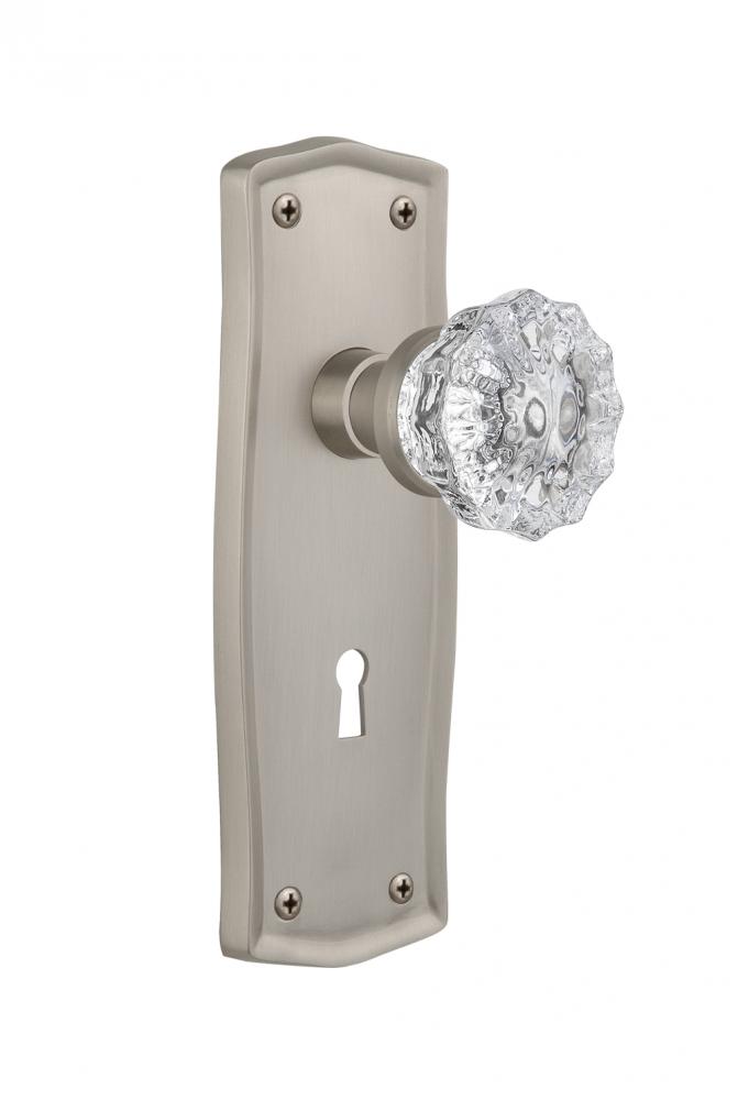 Nostalgic Warehouse Prairie Plate with Keyhole Privacy Crystal Glass Door Knob in Satin Nickel