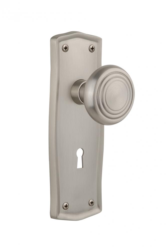 Nostalgic Warehouse Prairie Plate with Keyhole Privacy Deco Door Knob in Satin Nickel