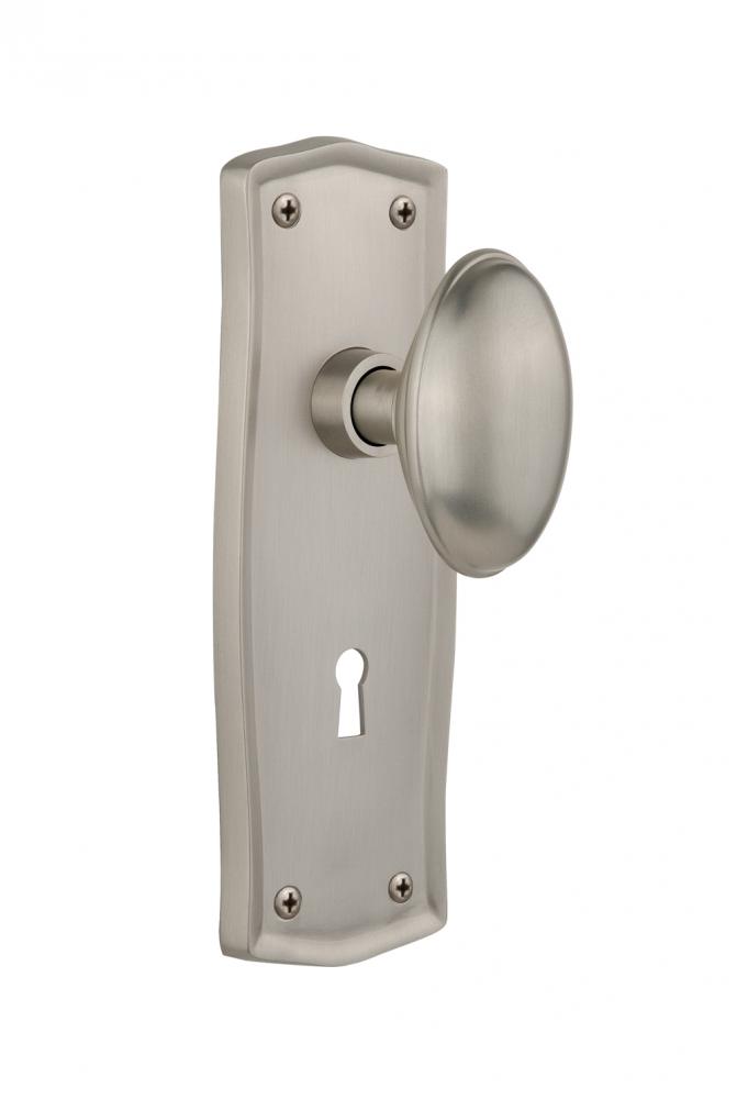 Nostalgic Warehouse Prairie Plate with Keyhole Privacy Homestead Door Knob in Satin Nickel