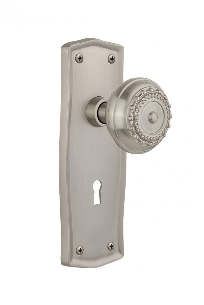 Nostalgic Warehouse Prairie Plate with Keyhole Privacy Meadows Door Knob in Satin Nickel