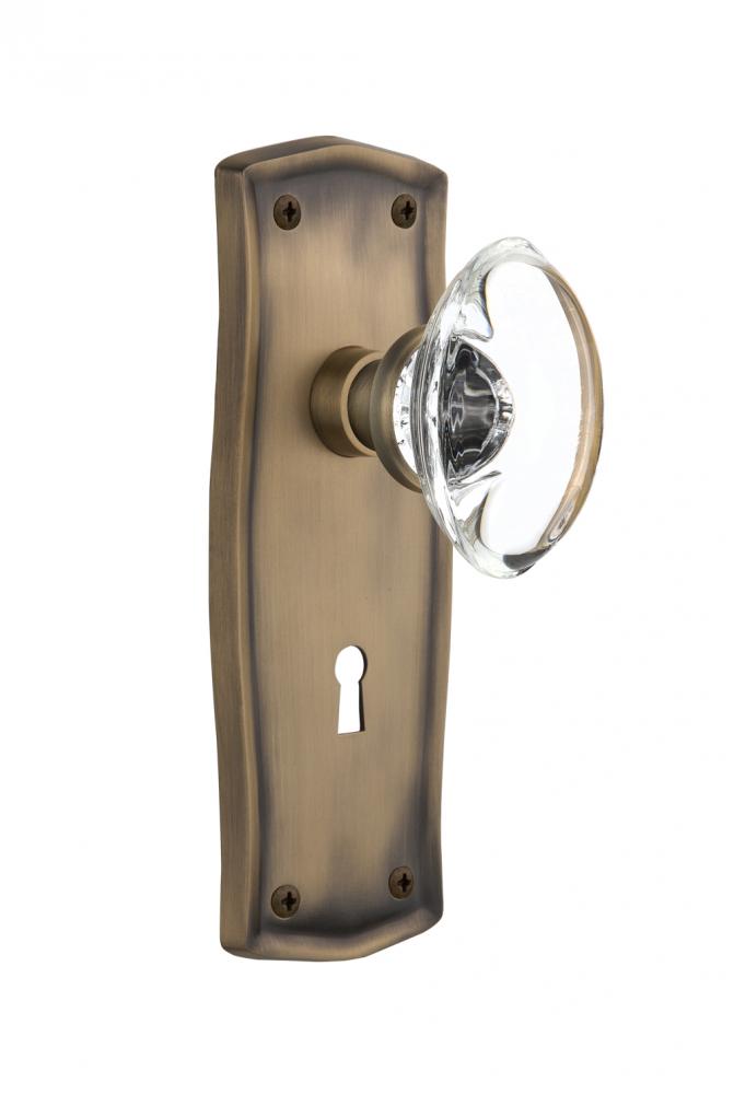 Nostalgic Warehouse Prairie Plate with Keyhole Privacy Oval Clear Crystal Glass Door Knob in Antiq