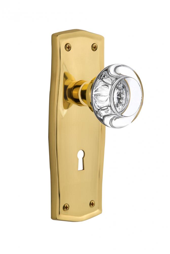 Nostalgic Warehouse Prairie Plate with Keyhole Privacy Round Clear Crystal Glass Door Knob in Unla