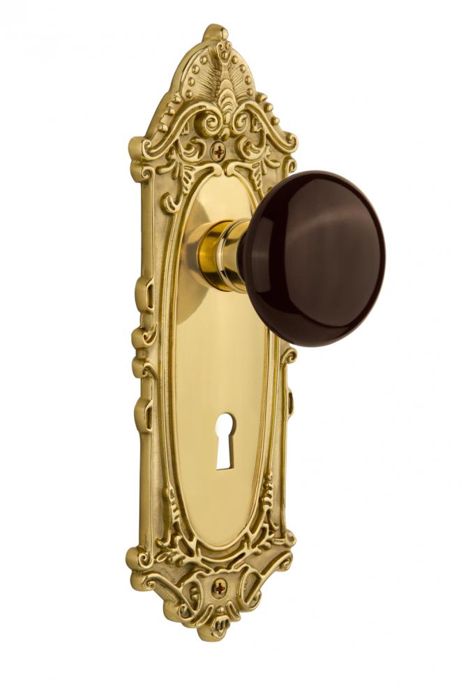 Nostalgic Warehouse Victorian Plate with Keyhole Privacy Brown Porcelain Door Knob in Unlacquered