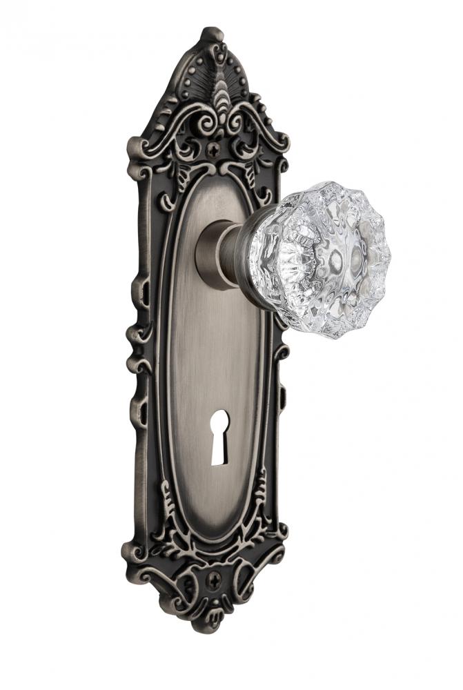 Nostalgic Warehouse Victorian Plate with Keyhole Privacy Crystal Glass Door Knob in Antique Pewter
