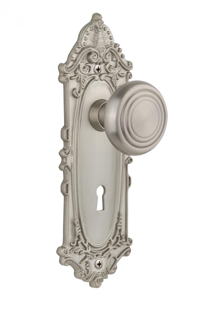 Nostalgic Warehouse Victorian Plate with Keyhole Privacy Deco Door Knob in Satin Nickel