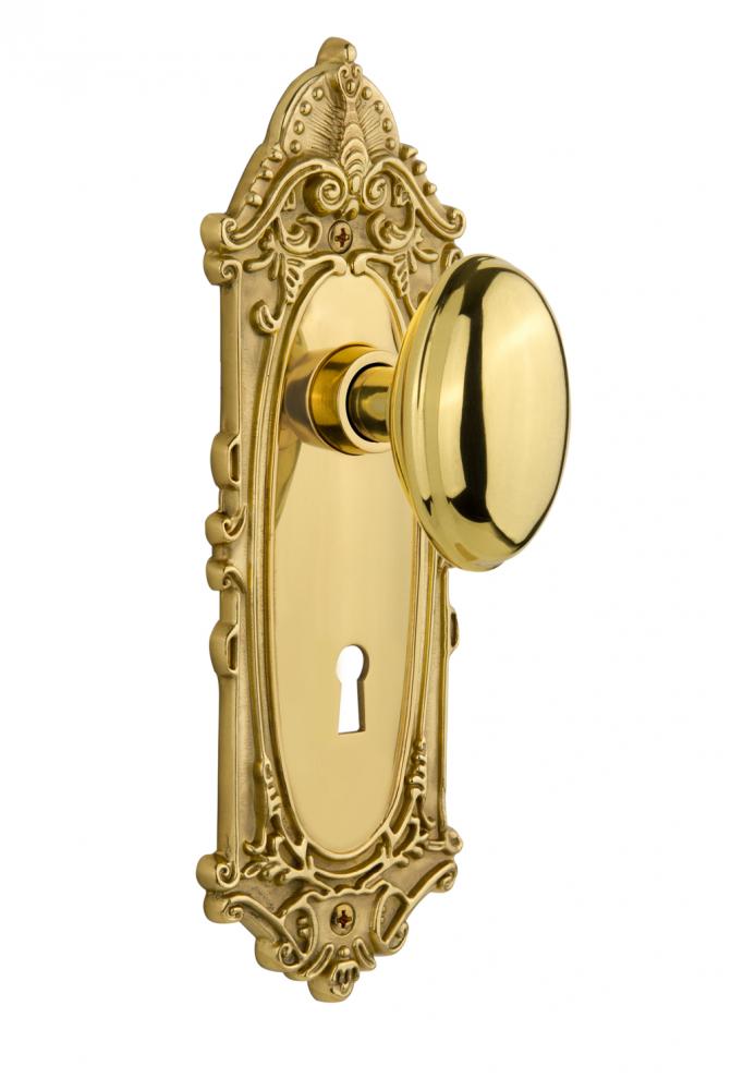 Nostalgic Warehouse Victorian Plate with Keyhole Privacy Homestead Door Knob in Polished Brass