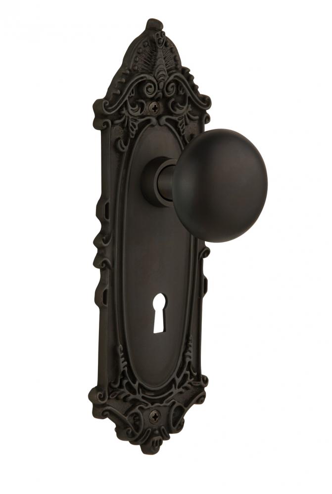 Nostalgic Warehouse Victorian Plate with Keyhole Privacy New York Door Knob in Oil-Rubbed Bronze