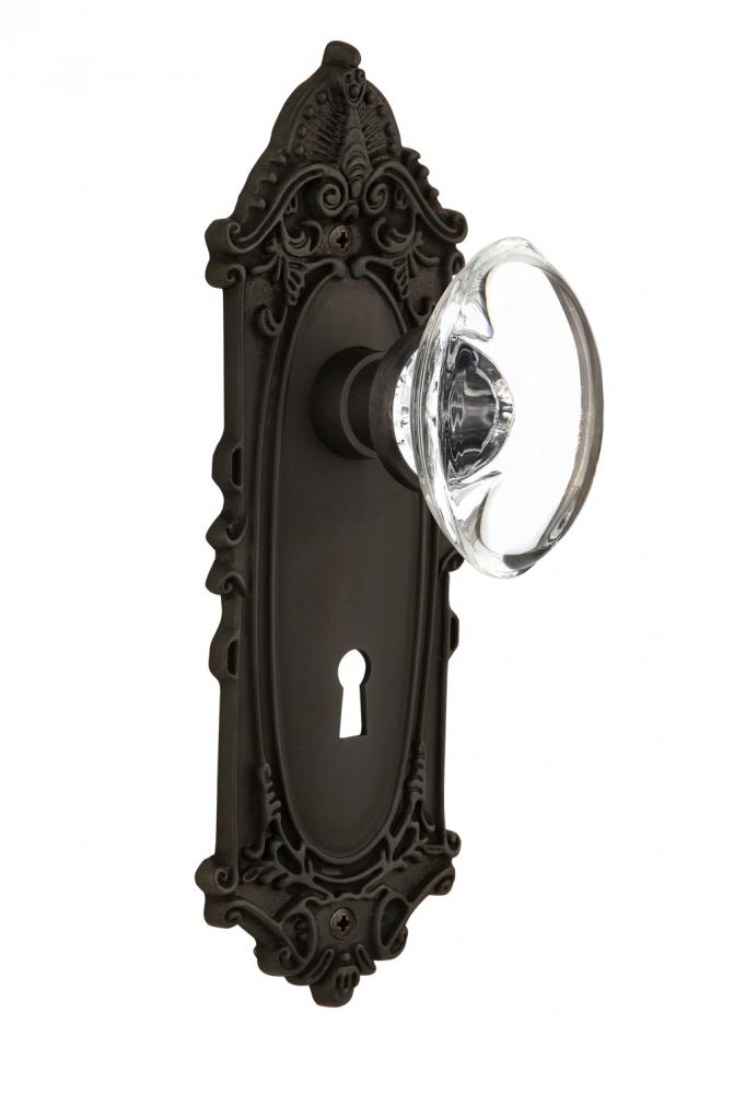 Nostalgic Warehouse Victorian Plate with Keyhole Privacy Oval Clear Crystal Glass Door Knob in Oil
