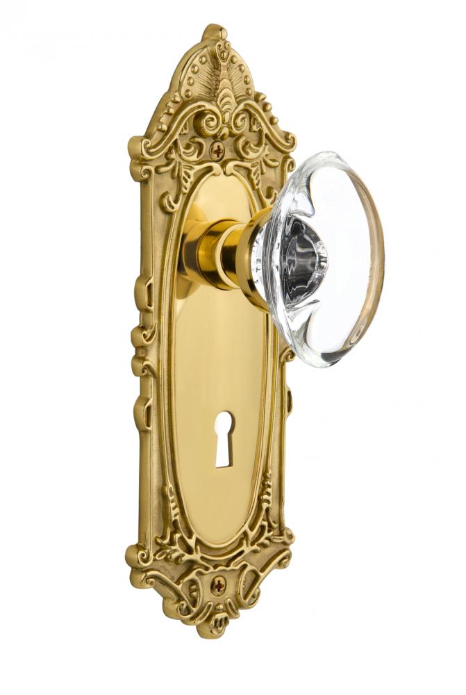 Nostalgic Warehouse Victorian Plate with Keyhole Privacy Oval Clear Crystal Glass Door Knob in Pol