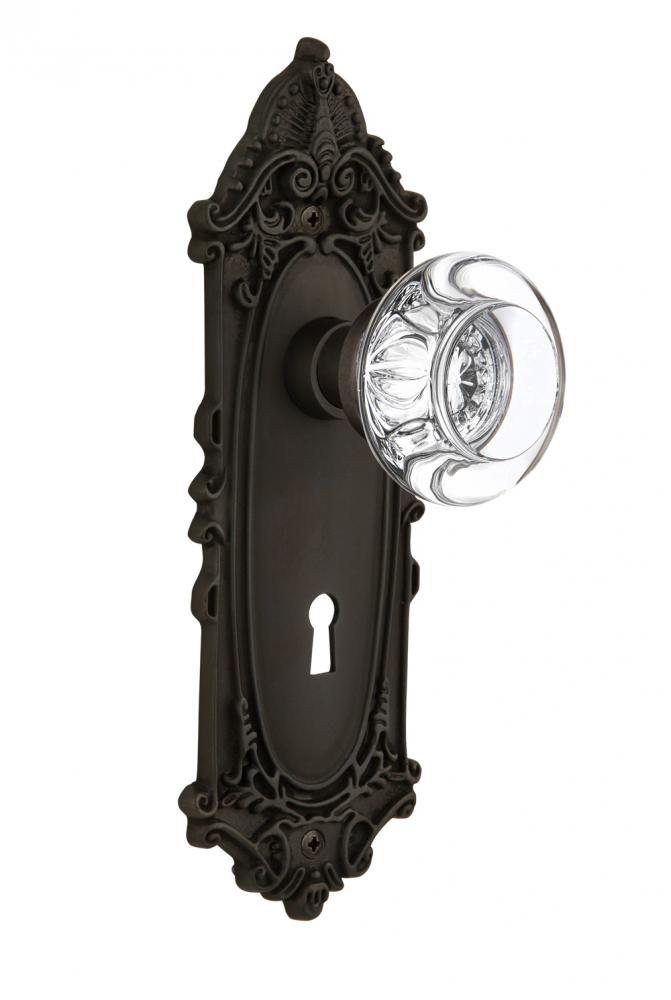 Nostalgic Warehouse Victorian Plate with Keyhole Privacy Round Clear Crystal Glass Door Knob in Oi