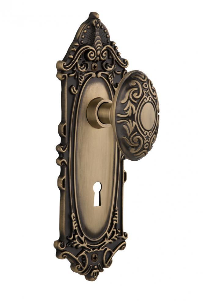Nostalgic Warehouse Victorian Plate with Keyhole Privacy Victorian Door Knob in Antique Brass