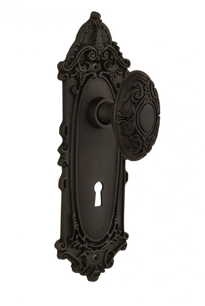 Nostalgic Warehouse Victorian Plate with Keyhole Privacy Victorian Door Knob in Oil-Rubbed Bronze