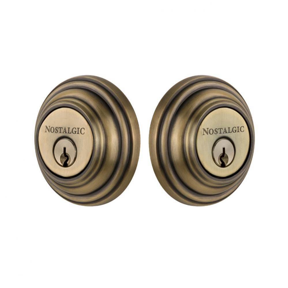 Nostalgic Warehouse Classic Rosette Double Cylinder Deadbolt in Antique Brass
