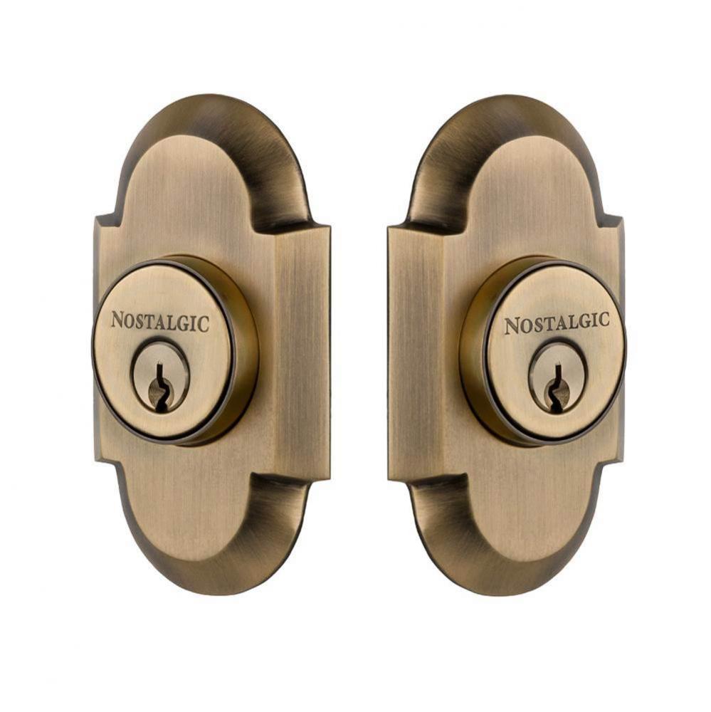 Nostalgic Warehouse Cottage Plate Double Cylinder Deadbolt in Antique Brass