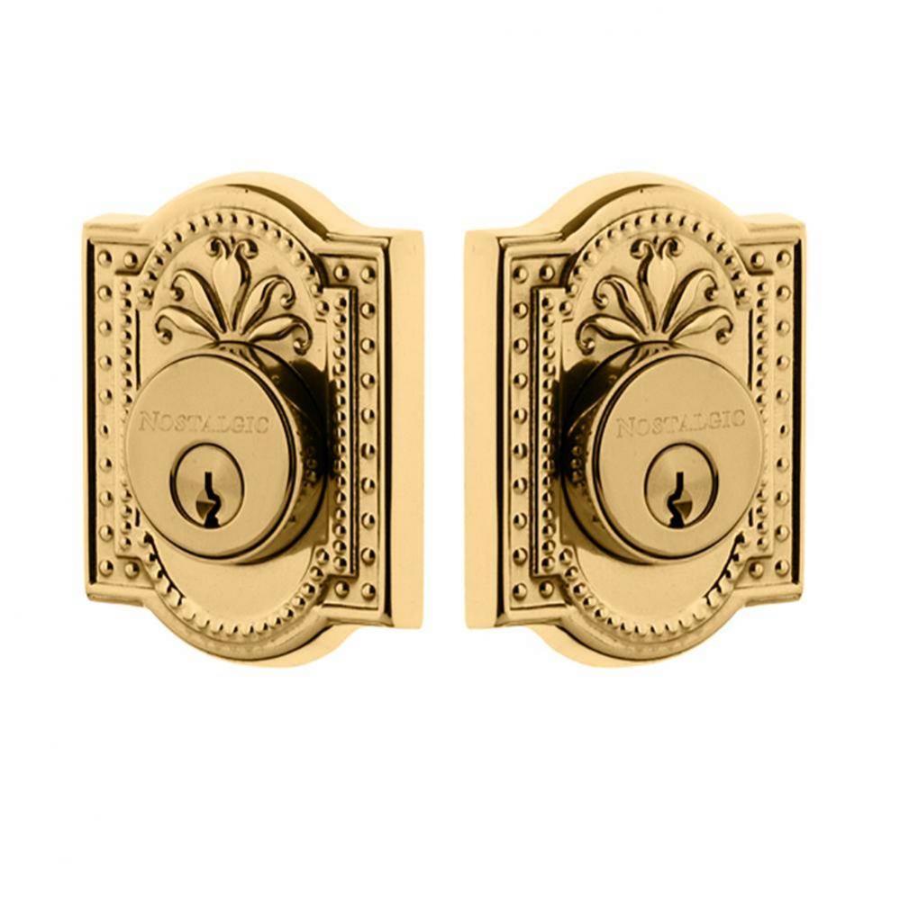 Nostalgic Warehouse Meadows Plate Double Cylinder Deadbolt in Polished Brass