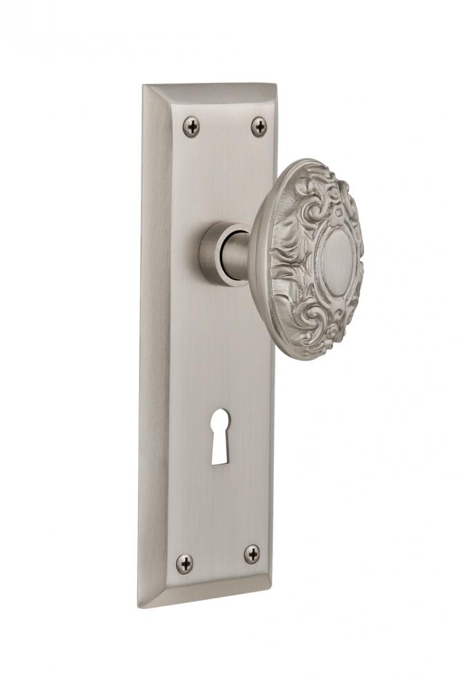 Nostalgic Warehouse New York Plate with Keyhole Double Dummy Victorian Door Knob in Satin Nickel