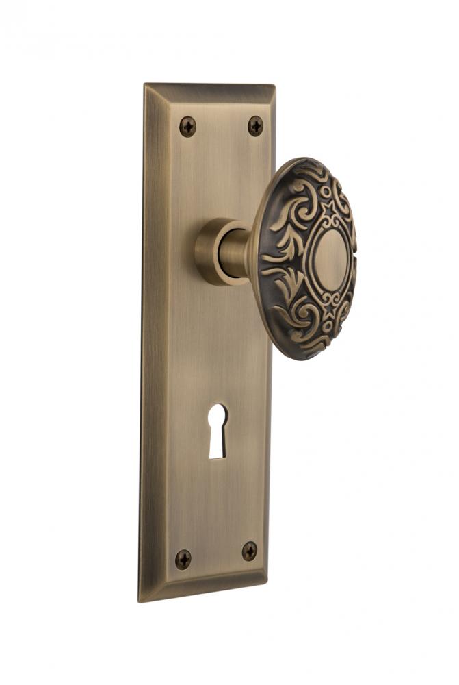 Nostalgic Warehouse New York Plate with Keyhole Double Dummy Victorian Door Knob in Antique Brass