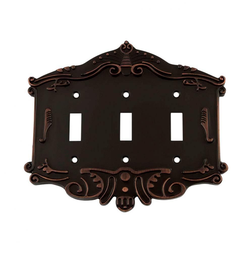 Nostalgic Warehouse Victorian Switch Plate with Triple Toggle in Timeless Bronze