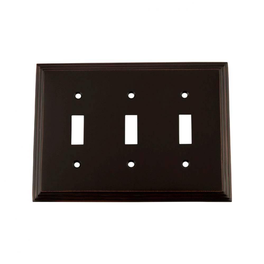 Nostalgic Warehouse Deco Switch Plate with Triple Toggle in Timeless Bronze