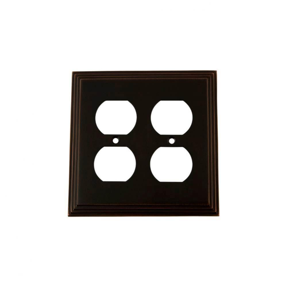 Nostalgic Warehouse Deco Switch Plate with Double Outlet in Timeless Bronze