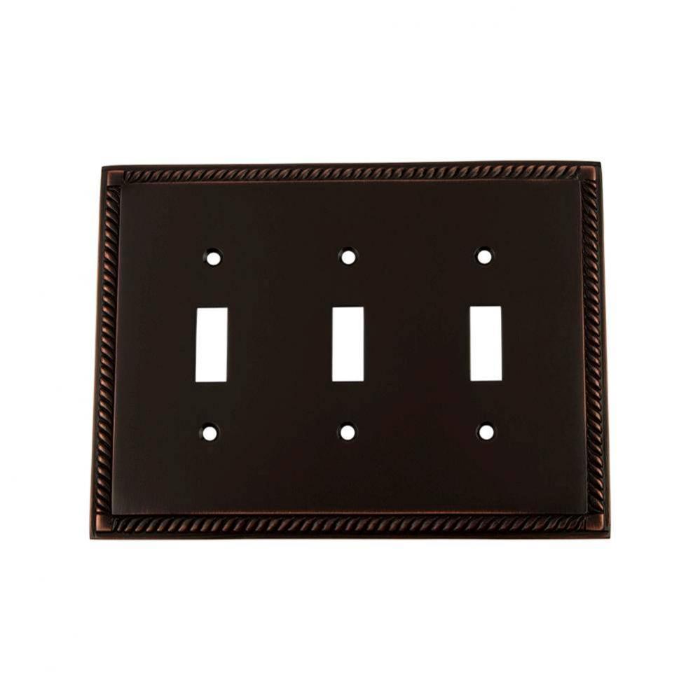 Nostalgic Warehouse Rope Switch Plate with Triple Toggle in Timeless Bronze