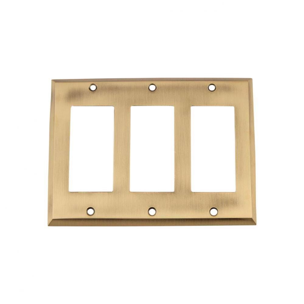Nostalgic Warehouse New York Switch Plate with Triple Rocker in Antique Brass