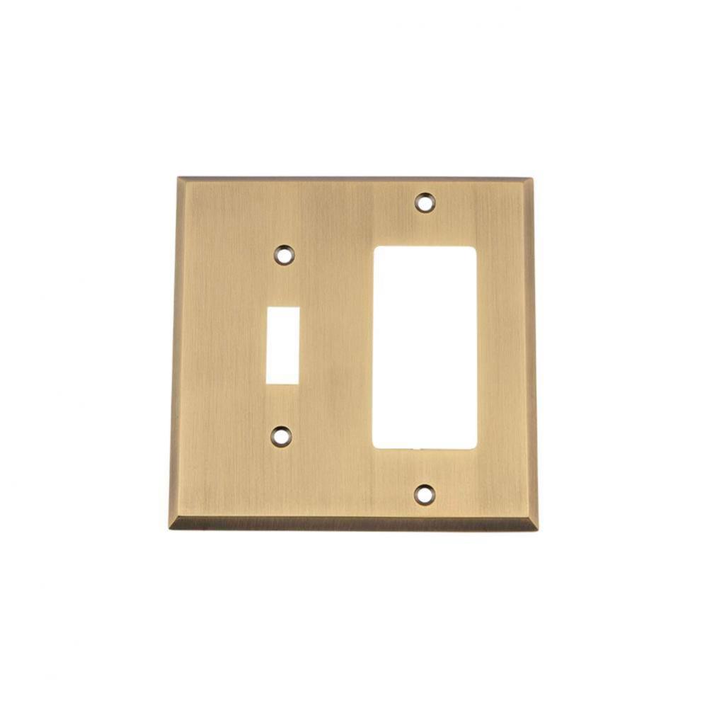 Nostalgic Warehouse New York Switch Plate with Toggle and Rocker in Antique Brass