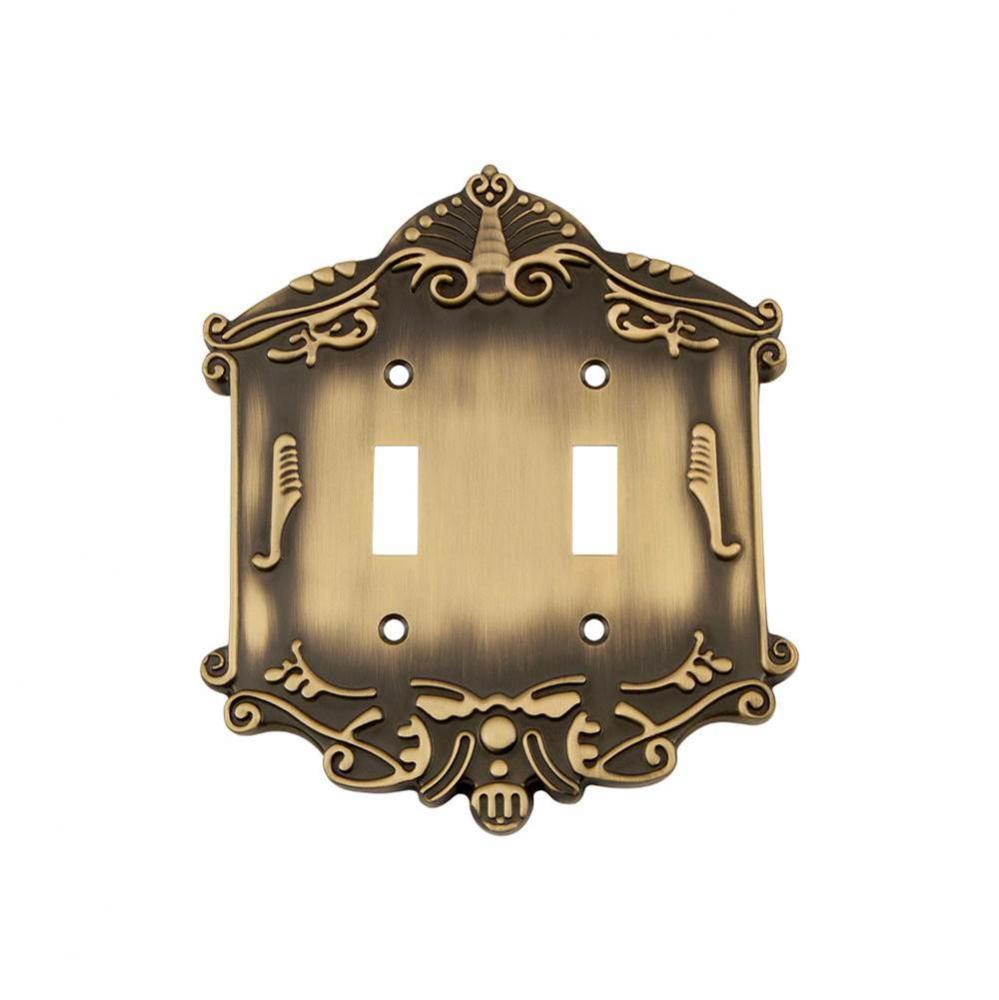 Nostalgic Warehouse Victorian Switch Plate with Double Toggle in Antique Brass