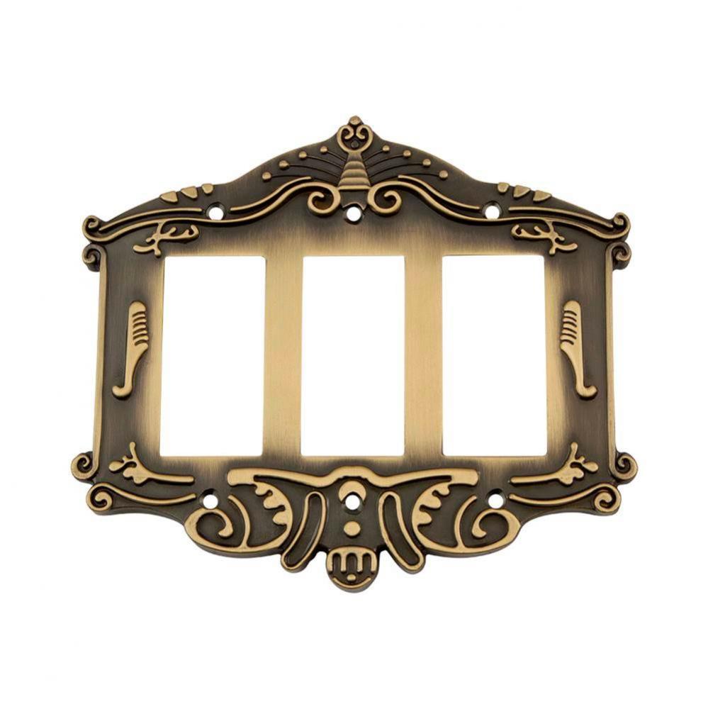 Nostalgic Warehouse Victorian Switch Plate with Triple Rocker in Antique Brass