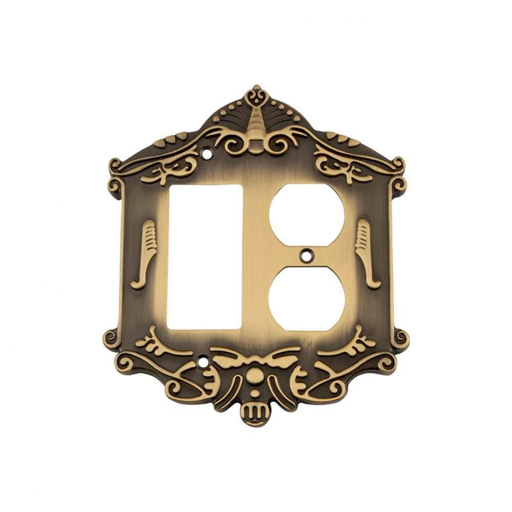 Nostalgic Warehouse Victorian Switch Plate with Rocker and Outlet in Antique Brass