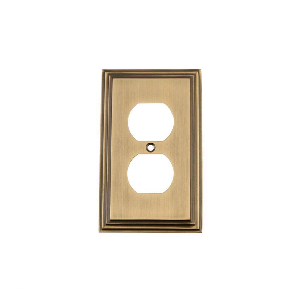 Nostalgic Warehouse Deco Switch Plate with Outlet in Antique Brass