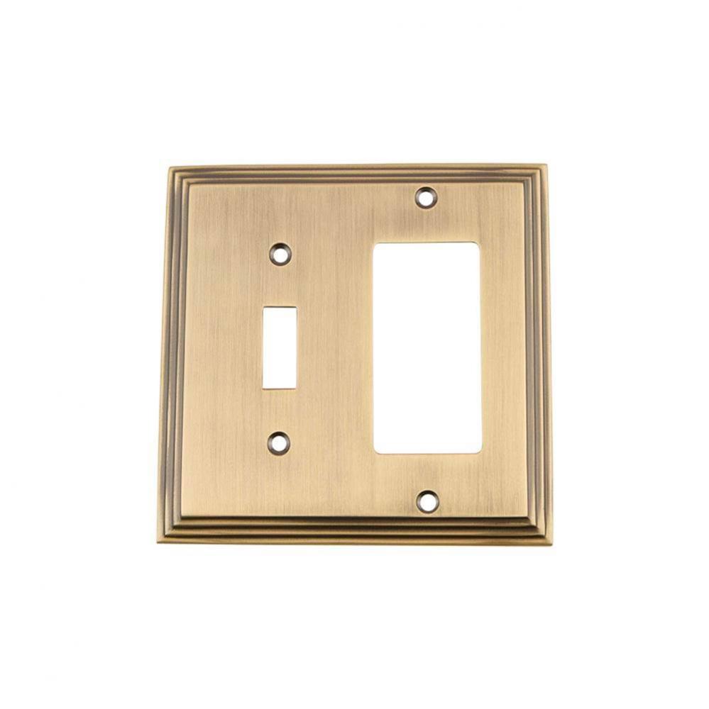 Nostalgic Warehouse Deco Switch Plate with Toggle and Rocker in Antique Brass