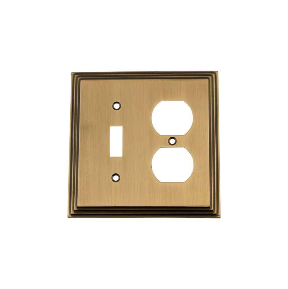 Nostalgic Warehouse Deco Switch Plate with Toggle and Outlet in Antique Brass
