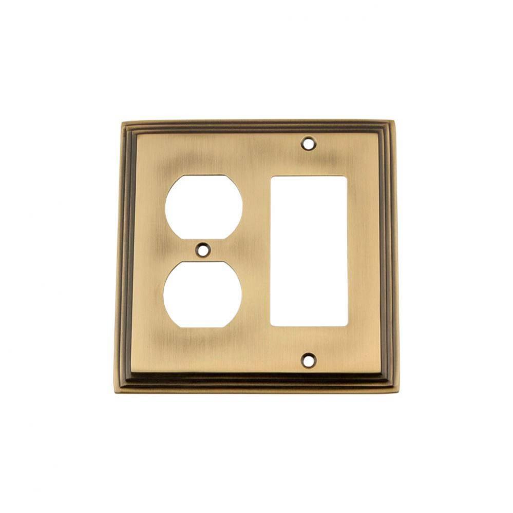 Nostalgic Warehouse Deco Switch Plate with Rocker and Outlet in Antique Brass