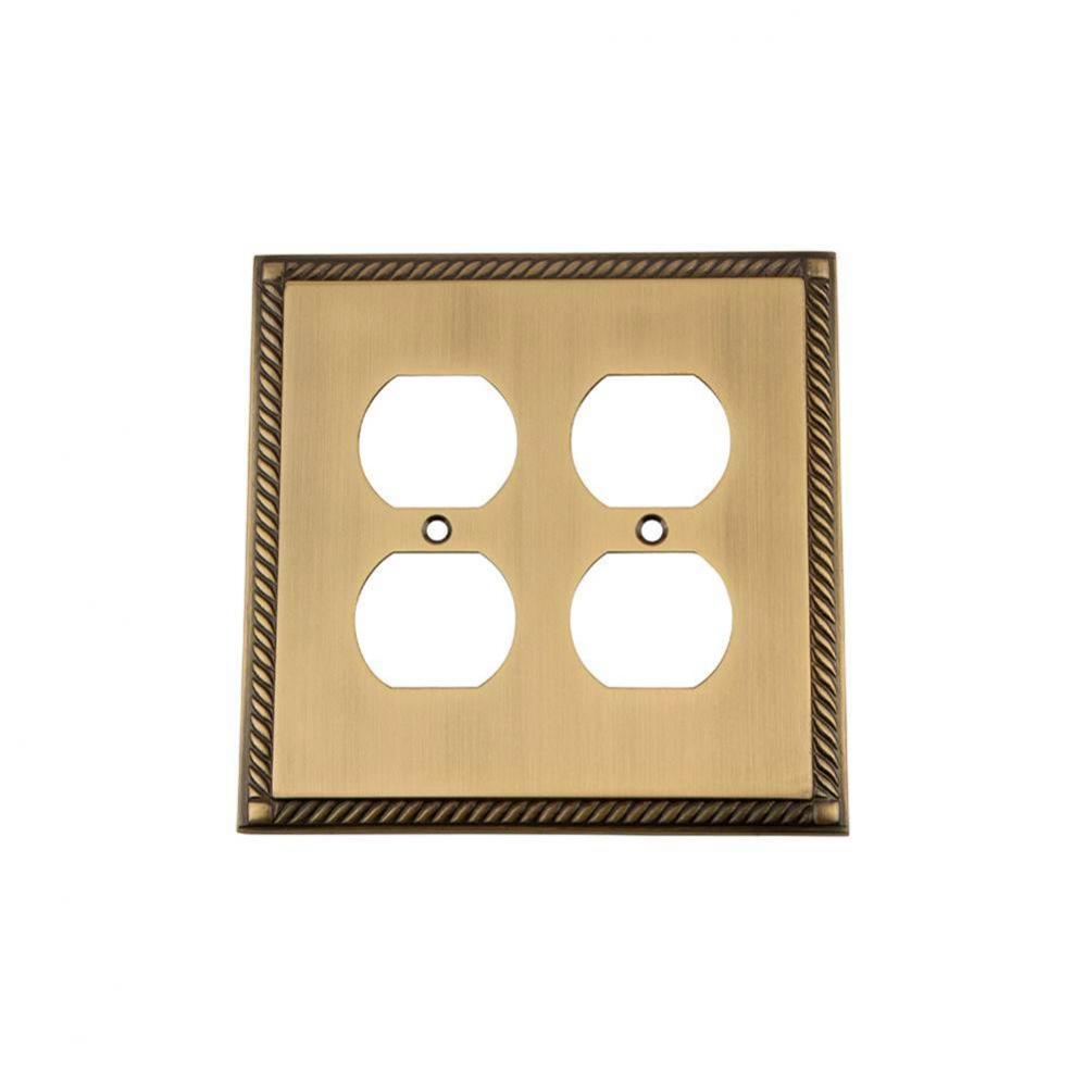 Nostalgic Warehouse Rope Switch Plate with Double Outlet in Antique Brass