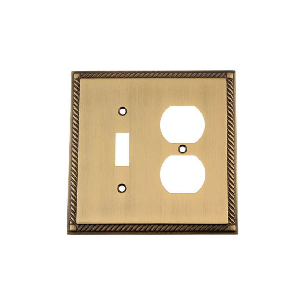 Nostalgic Warehouse Rope Switch Plate with Toggle and Outlet in Antique Brass