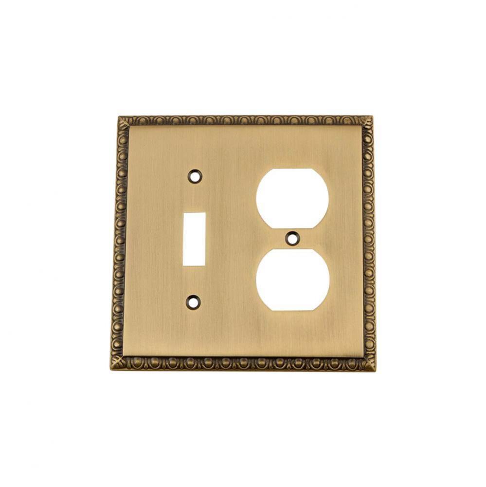 Nostalgic Warehouse Egg & Dart Switch Plate with Toggle and Outlet in Antique Brass