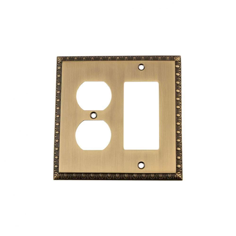 Nostalgic Warehouse Egg & Dart Switch Plate with Rocker and Outlet in Antique Brass
