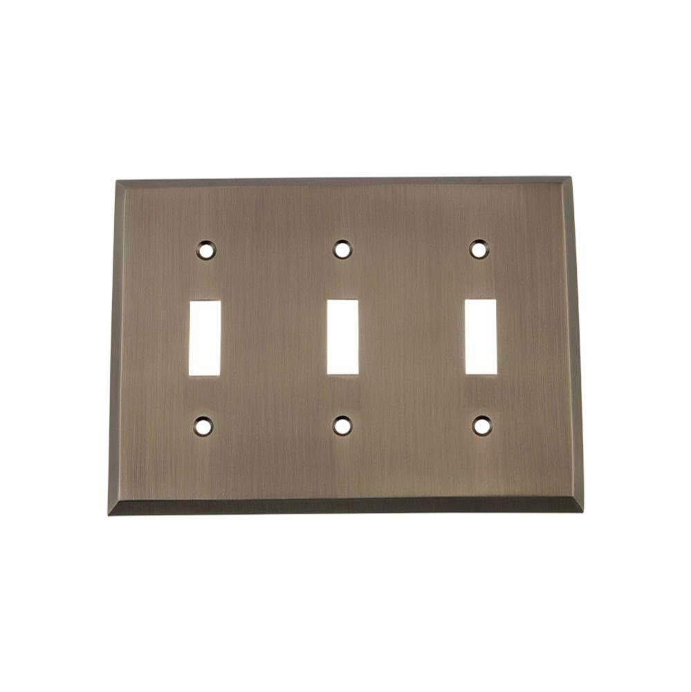 Nostalgic Warehouse New York Switch Plate with Triple Toggle in Antique Pewter