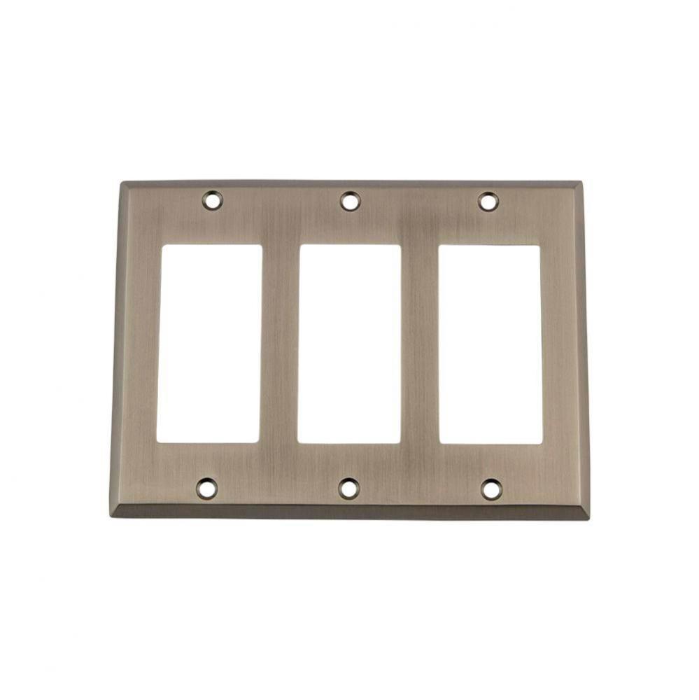 Nostalgic Warehouse New York Switch Plate with Triple Rocker in Antique Pewter