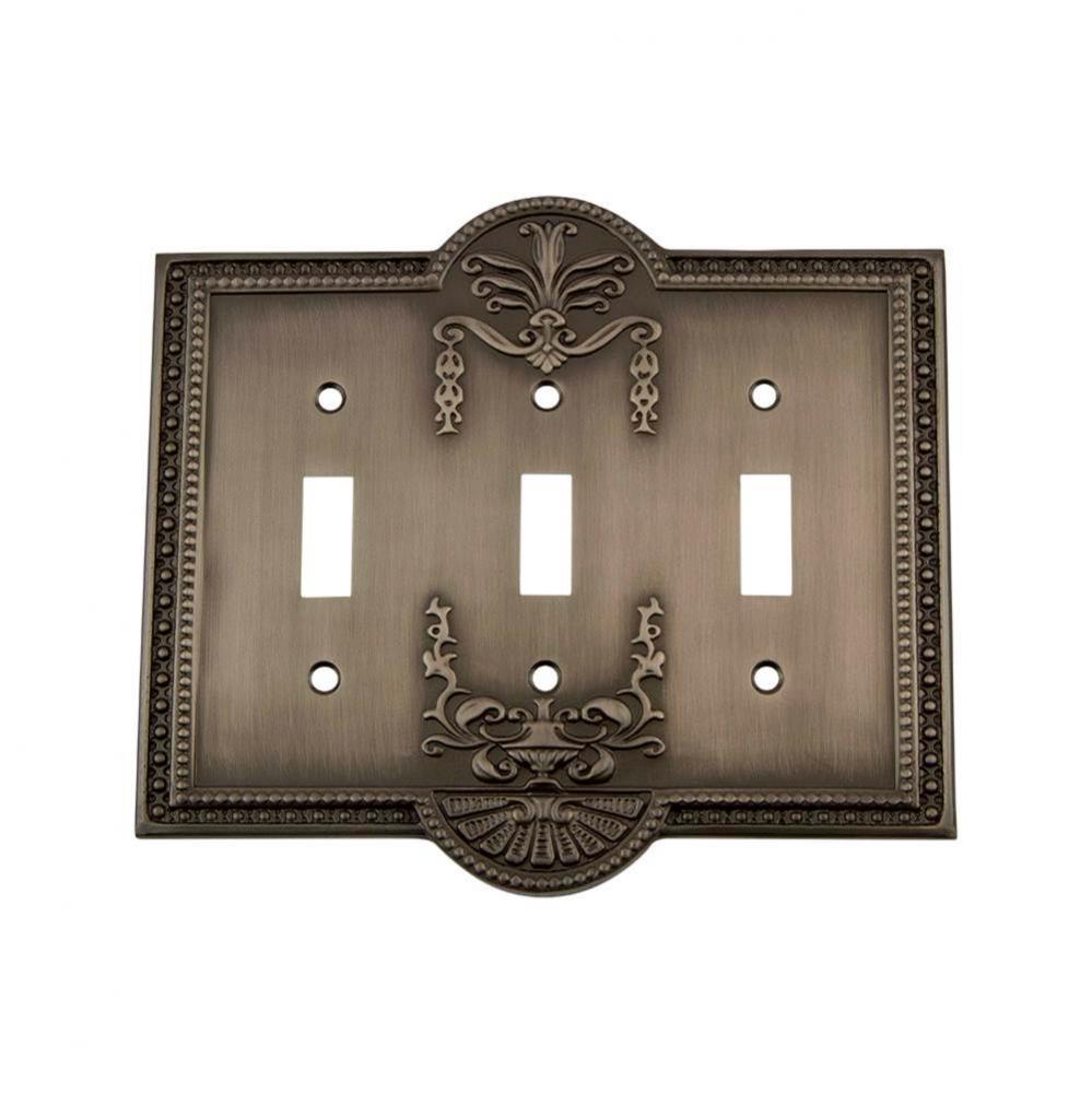 Nostalgic Warehouse Meadows Switch Plate with Triple Toggle in Antique Pewter