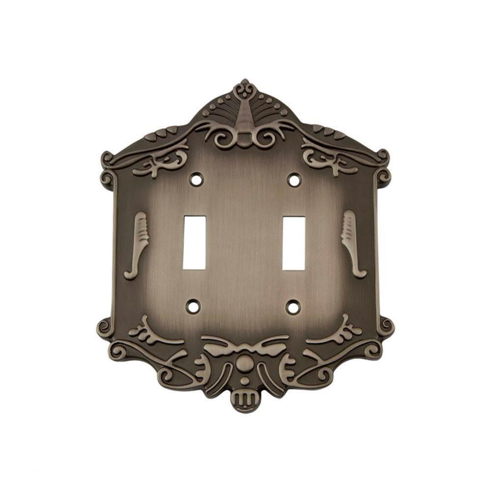 Nostalgic Warehouse Victorian Switch Plate with Double Toggle in Antique Pewter