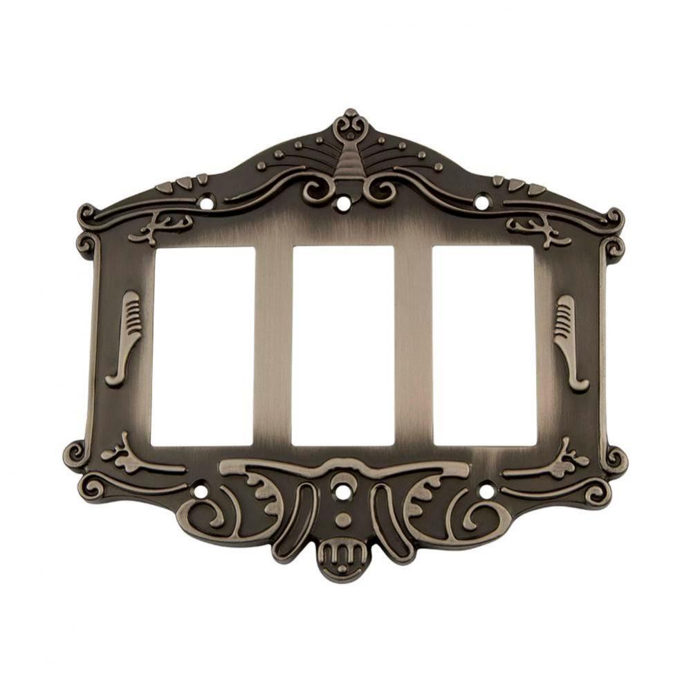 Nostalgic Warehouse Victorian Switch Plate with Triple Rocker in Antique Pewter