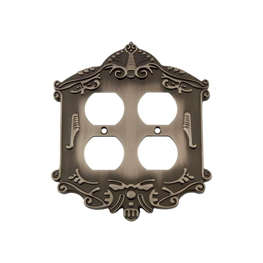 Nostalgic Warehouse Victorian Switch Plate with Double Outlet in Antique Pewter