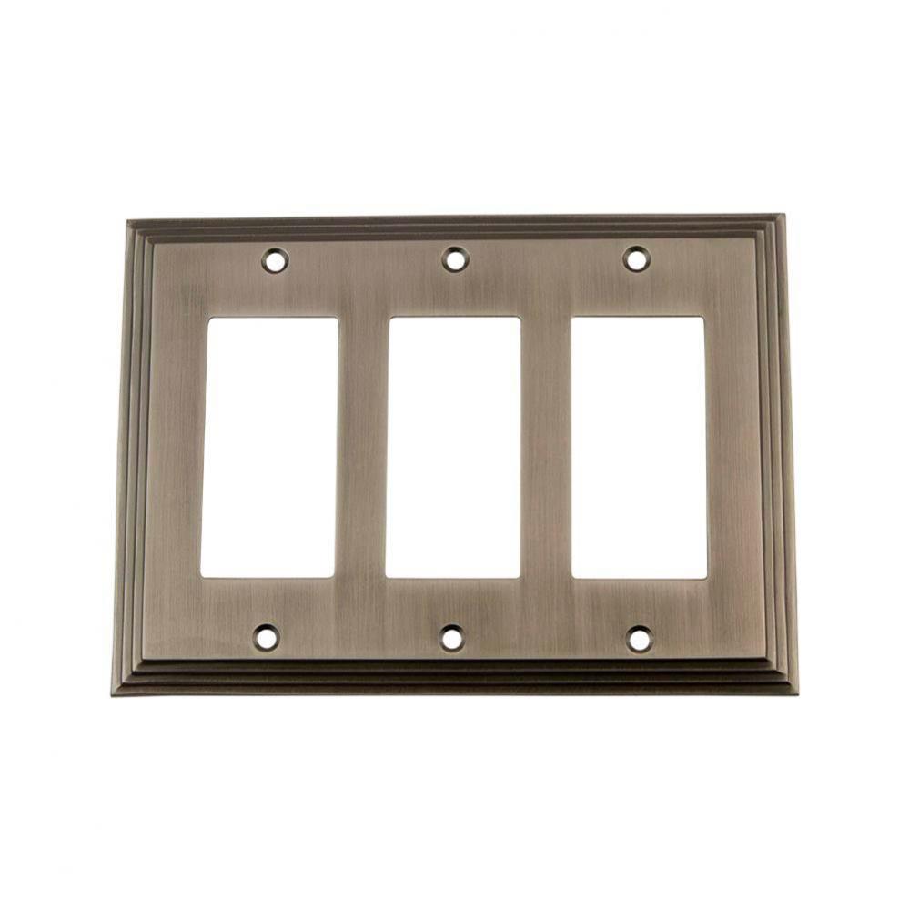 Nostalgic Warehouse Deco Switch Plate with Triple Rocker in Antique Pewter