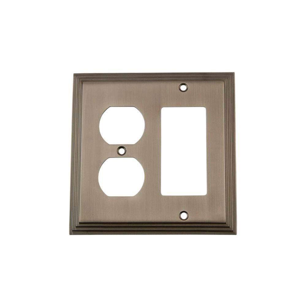 Nostalgic Warehouse Deco Switch Plate with Rocker and Outlet in Antique Pewter