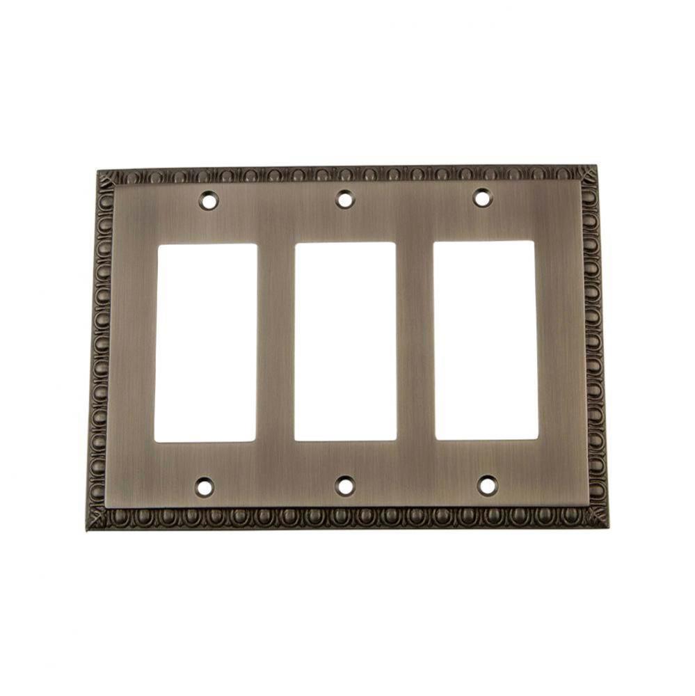 Nostalgic Warehouse Egg & Dart Switch Plate with Triple Rocker in Antique Pewter